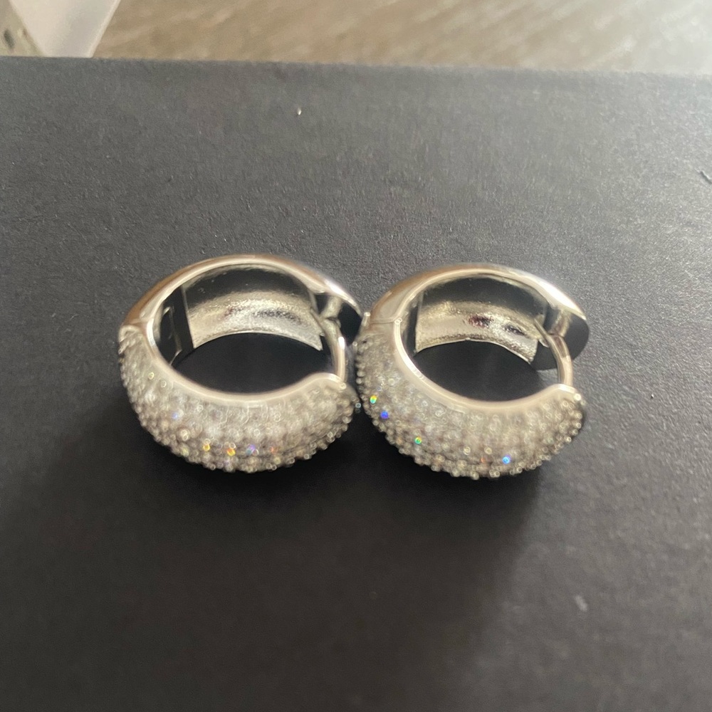 18K GOLD FILLED ROUNDED PAVE CZ HUGGIES - Picture 2 of 11